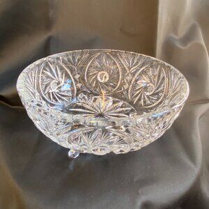 Lead Crystal American Brilliant Style 1940-50's Pinwheel/Starburst 3 Footed Bowl